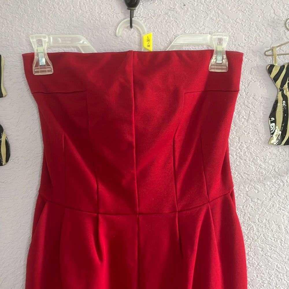 Express Red Strapless Dress with pockets